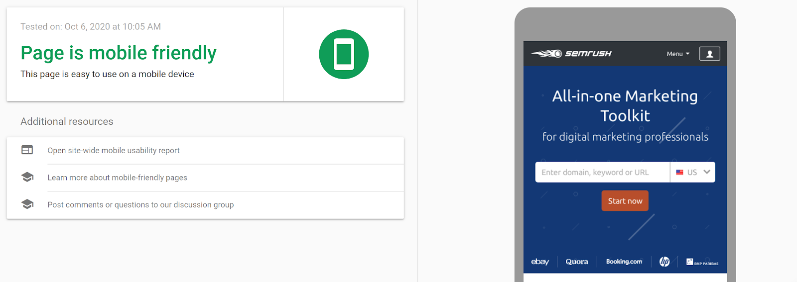 Google Mobile-Friendly Test Tool screenshot